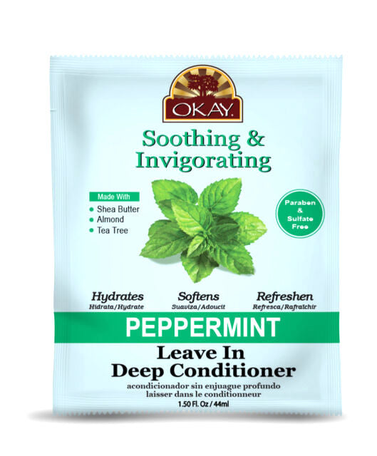 OKAY Soothing And Invigorating Peppermint Leave In Conditioner Packet - Helps Refresh, Revitalize, And Add Softness To Hair - Sulfate, Silicone, Paraben Free For All Hair Types and Textures - Made in USA 1.5oz