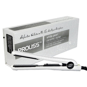 PROLISS FLAT IRON  WITTE PEARL CERAMIC STYLER 1.25 INCH 100%SOLID CERAMIC STYLE WITH FLOATING PLATES