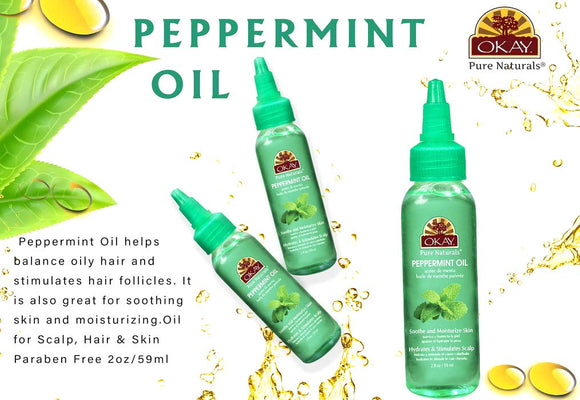Peppermint Blended Oil for Scalp, Hair & Skin - Helps Balance Oily Hair- Stimulates Hair Follicles- Great For Soothing Skin & Moisturizing - Paraben Free For All Skin & Hair Types and Textures - Made in USA 2oz/59ml