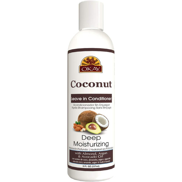 OKAY Coconut Deep Moisturizing Leave In Conditioner - Helps Replenish Moisture And Elasticity For Healthy Strong Hair - Sulfate, Silicone, Paraben Free For All Hair Types and Textures - Made in USA 8oz 237ml