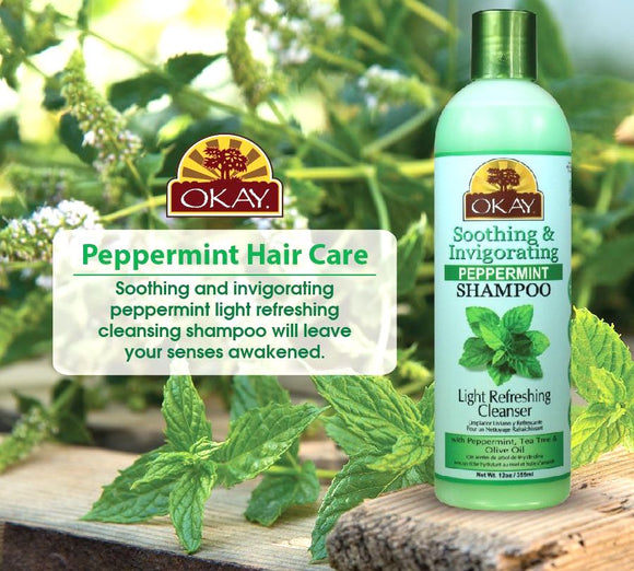 OKAY Soothing And Invigorating Peppermint Shampoo - Helps Refresh, Revitalize, And Add Softness To Hair - Sulfate, Silicone, Paraben Free For All Hair Types and Textures - Made in USA 12oz