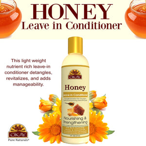 OKAY Honey and Almond Nourishing And Strengthening Leave In Conditioner - Helps Refresh, Revitalize, And Strengthen Hair - Sulfate, Silicone, Paraben Free For All Hair Types and Textures - Made in USA 8oz. 237ml