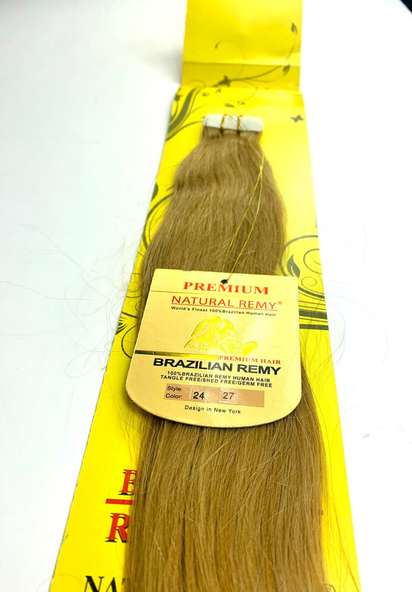 tape IN .HAIR EXTENSIONS .PREMIUM NATURAL .BRAZILIAN REMY 24 INCH  # 27 wavy  )