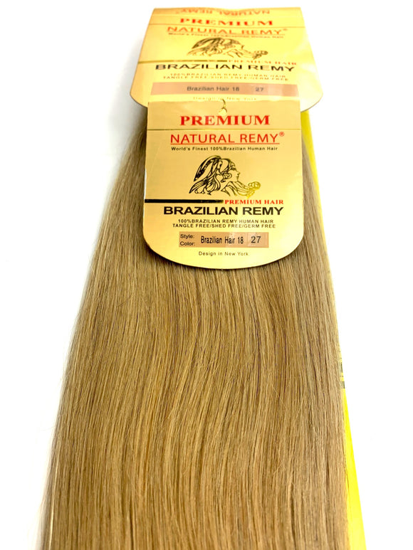 WEFT.PREMIUM NATURAL REMY 100% BRAZILIAN HUMAN HAIR TANGLE FREE/SHED FREE/GERM FREE .18.INCH # 27.