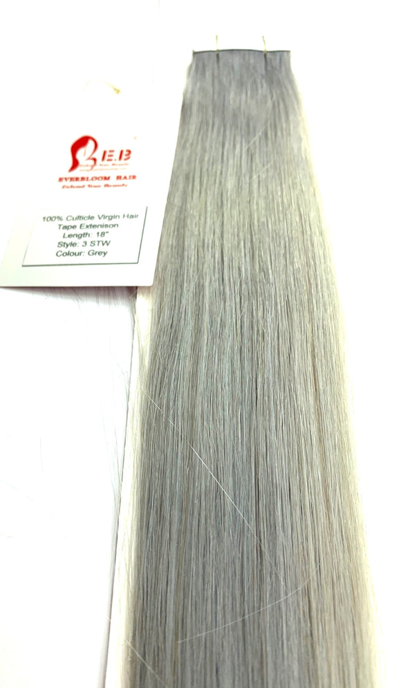 TAPE IN .E.B .HAIR EXTENSIONS 100%CULTICLE VERGIN HAIR .LENGHT 18 -INCH STYLE-3 STW.COLOR GREY -10 . PICS-