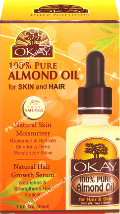 OKAY | 100% Pure Almond Oil | For Hair and Skin | Repair Damaged Hair | Replenish Skin | Free of Silicone & Paraben | 1 oz 1 Ounce PersonalCareDeals