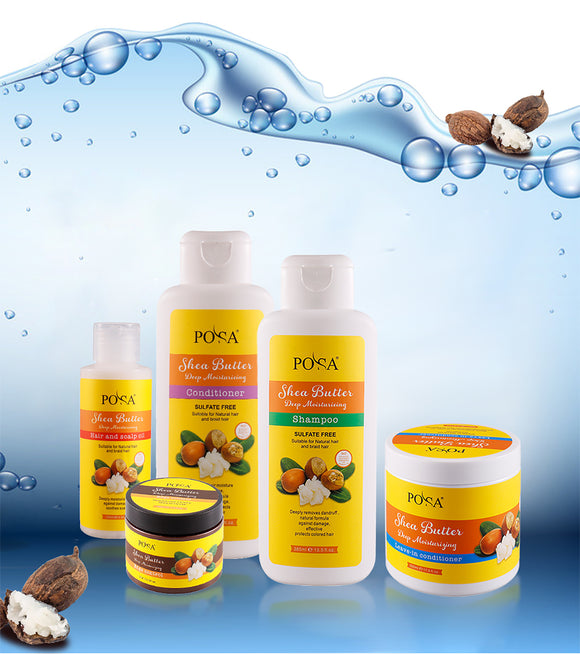 Posa Shea Butter,Package .shampoo conditioner leave in conditioner scalp oil  and edge control