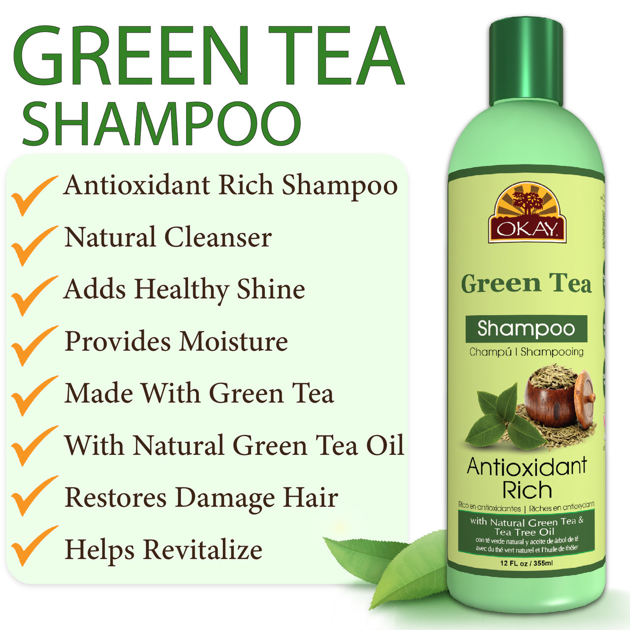 Skygge kapsel tro OKAY Green Tea Nourishing Antioxidant Rich Shampoo – Helps Revitalize, –  Elegance Hair Care