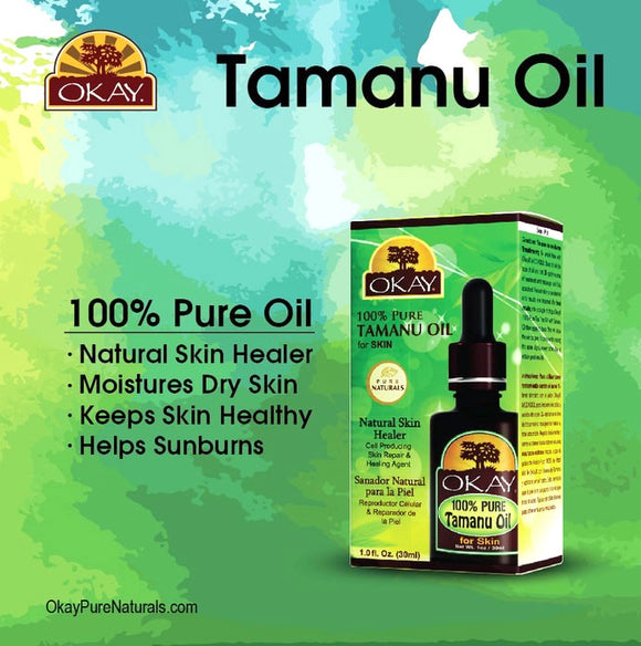 okay .Tamanu Oil 100% Pure Naturals-Natural Skin Healer - Non Comedogenic -Cell Producing Skin Repair & Healing- Treats Skin Irritations & Inflammations- For All Hair Textures And All Skin Types- Silicone, Paraben Free - Made in USA 1oz / 30ml